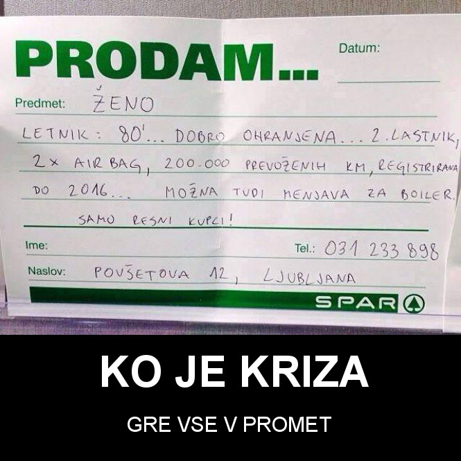 prodam ženo